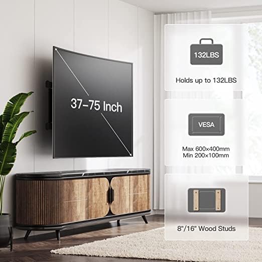 PIPISHELL טלוויזיה קיר הר תנועה מלאה לרוב הטלוויזיה 37-75, מחזיקה עד 132 קילוגרמים MAX VESA 600X400 ממ, PIPISHELL