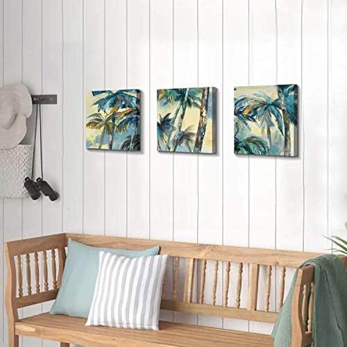 נתיב אמנותי חוף הים קוקוס קיר דקל אמנות: חוף עצים מופשטים חוף יגרות אמנות רבייה ציור הדפס תמונות בד לחדר