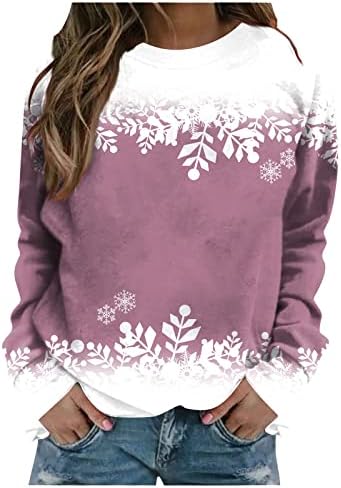 נשים חמוד מצחיק איש שלג חולצות החג שמח גרפי רופף חולצות ארוך שרוול מודפס חולצות