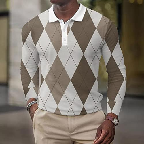 חולצות פולו לגברים XXBR חולצות שרוול ארוך שרוול קדמי כפתור הנלי חולצת רטרו רטרו גיאומטרית משובצת