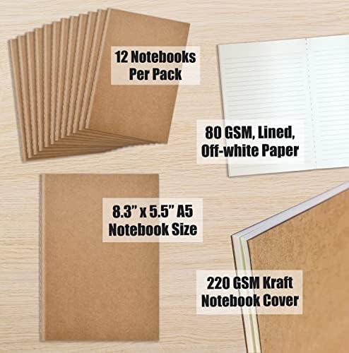 מחברות קראפט עם נייר מרופד, חבילה בתפזורת 8.3 אינץ 'על 5.5 אינץ', גודל 5, 60 דפי שנהב מרופדים, 80 גרם, על ידי מוצרים