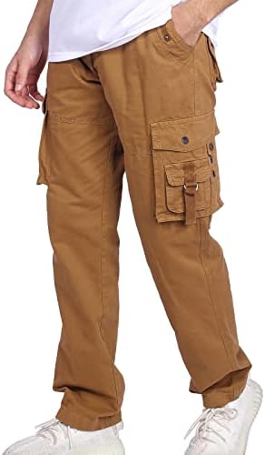 Nothinchan Mens Mens Cargo מכנסי מטען קלים מכנסי עבודה מזדמנים כותנה עם כיס עם כיס