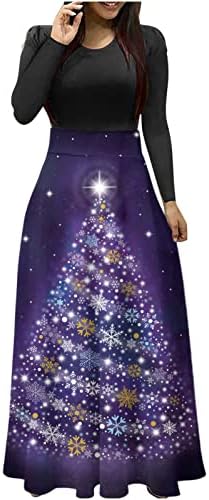 שמלות חג המולד של Sunaei לנשים 2023 שמלות ארוכות מתנדנדות טלאים אימפריה מותניים מותניים עץ