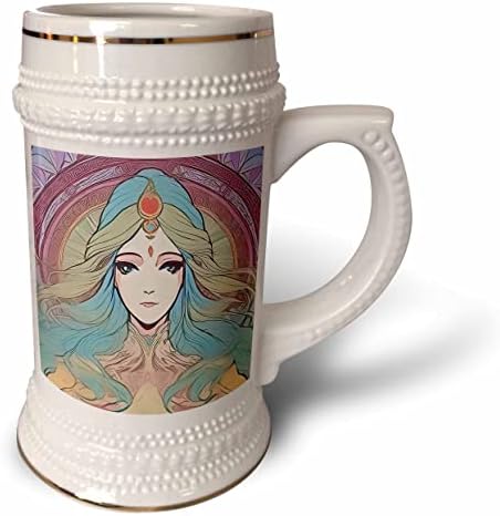 3drose Art Nouveau Woman. אלת שיער ירוקה מעוטרת ברובי. - 22oz שטיין ספל