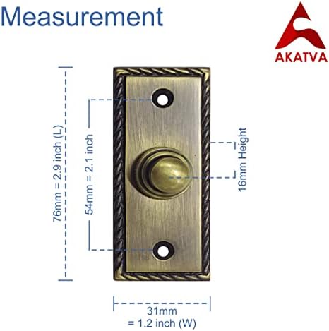 כפתור פעמון דלת Akatva עם סט ציר - 2 חתיכות צירי שער לגדרות עץ כבד - כפתור לחצן פעמון - כפתור פעמון קווי