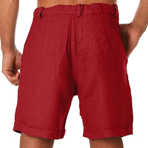 מכנסי פשתן כותנה לגברים של Beuu, משיכת קדמית שטוחה חוף קיץ ישר חוף קיץ ברמודה מזדמנים עם כיסים