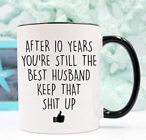 יוניק מעצבת עבורו ספל קפה ליום השנה ה-10, 11 אונקיות, כוס יום נישואין ה-10 לבעל, עשר שנים, שנה עשירית, שנה ה-10