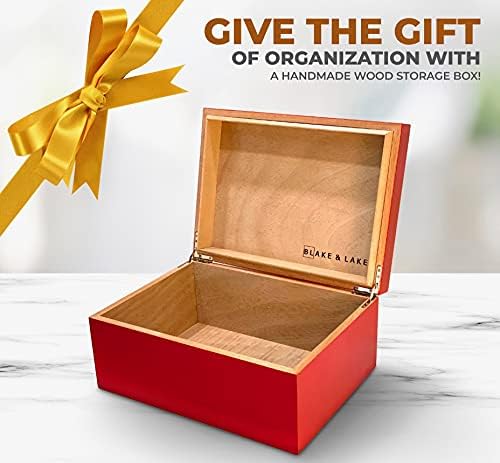 Blake & Lake Box Shake Box עם מכסה - קופסת אחסון עץ עם מכסה צירים - קופסת אוצר אדומה לבית - קופסאות מתנה