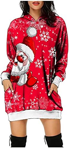 שמלה לשנה החדשה לנשים לחג המולד של נשים עניבה על ידי נשים מודפסות סווטשירט סווטשירט סוודר קפוצ'ון שמלת סוודר
