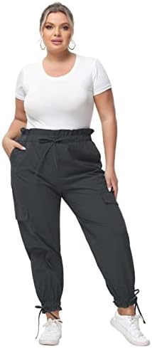 חנה ניקול פלוס גודל גודל גודל משרטט מכנסי יבול לנשים מכנסי מטען טיולים קלים עם כיסים