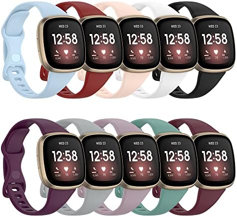 10 רצועות רזה תואמות ל- Fitbit Versa 4/Versa 3/Sense/Sense2 להקה, סיליקון ספורט מתכוונן להקות שעון רצועות רצועות