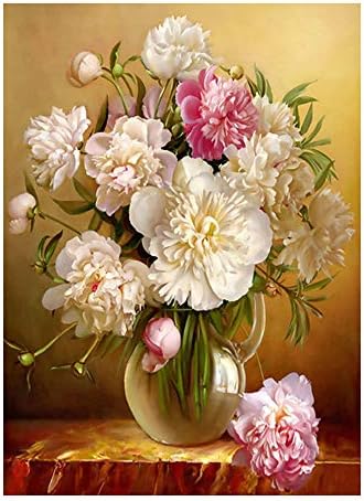 Bizben Aidemei אגרטל פרח לבן ציור יהלום פרחוני מקדחה מלאה אדמונית ורד דביקה דביקה רקמה צולבת 5D קישוט ביתי
