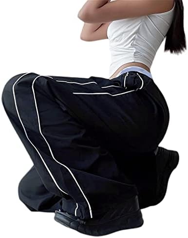 לייג'דול נשים Y2K מכנסי מצנח במותניים נמוכות מכנסי מטען רחבים רופפים מכנסי מסלול רגל רחבה רודף