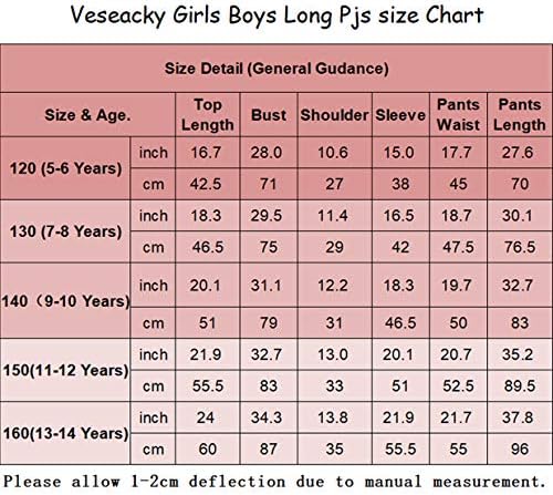 Veseacky unisex בנות בנות בנים פיג'מה שרוול ארוך כפתור כפתור 2 PCS PJS סט למשך 5-14 שנים