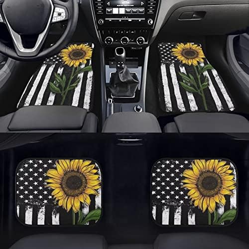 Bigcarjob American Flag מחצלות מכוניות חמניות לאחורי קדמי, סט של 4 מחצלות רצפת רכב מכוניות כבד