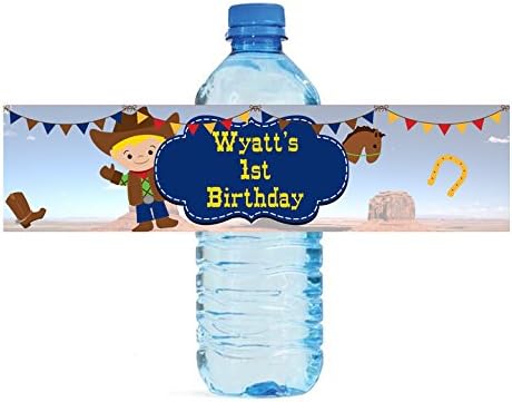 עיצובסימן 100 קאובוי ילדים יום הולדת מים בקבוק תוויות מסיבת יום הולדת