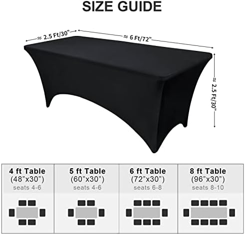 חיצוני מצויד מפת שולחן שחור שולחן בגדי עבור 6 רגל מלבן שולחן - אלסטי ספנדקס עיסוי מיטת שולחן כיסוי, למתוח