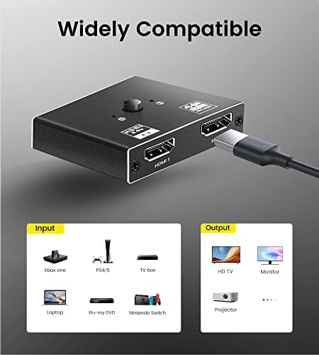 מתג HDMI של NewCare 4K@60Hz Splitter, אלומיניום דו כיווני 2.0 מתג HDMI 2 ב 1 OUT, HDMI Splitter 1 ב- 2