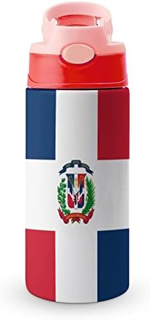 בקבוק מים דגל הרפובליקה הדומיניקנית עם מכסה ופלדת אל חלד מבודדת 18oz גרפיקה מצחיקה