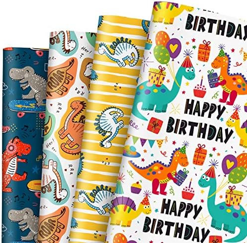 כל עיצוב 12 גיליון דינוזאור יום הולדת גלישת נייר קריקטורה דינוזאור מתנה גלישת נייר בתפזורת מקופל שטוח צבעוני