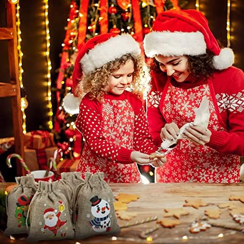 60 חתיכות שקיות סוכריות יוטה לחג המולד עם שרוכים,שקיות פינוק לחג המולד שקיות גודי שקיות פשתן יוטה לחג המולד שקיות