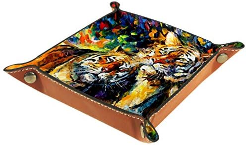 ציור שמן צבעוני מארגן אריות משרד מיקרופייבר מגש שולחן עור קופסת אחסון מעשית לארנקים מקשים וציוד