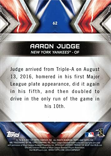 2017 Topps Fire Baseball 62 Aaron Judge Card