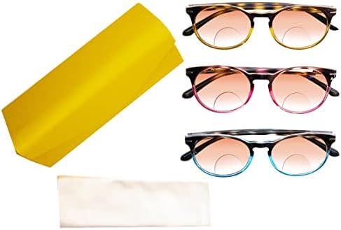 3 חבילות משקפי שמש דו -פוקליים עגולים לנשים, משקפי קריאה מתקדמים רטרו