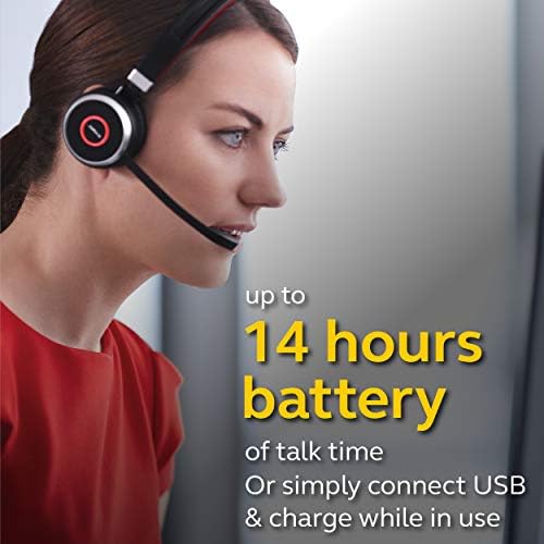 Jabra Evolve 65 סטריאו UC-כולל קישור 370 מתאם USB-אוזניות Bluetooth עם ביצועים אלחוטיים מובילים