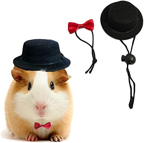 SEIS 2 יחידות כובע אוגר של יום האהבה וכובע גינאה גינאה שחור עם עניבת פרפר כובע חיות מחמד מגניב