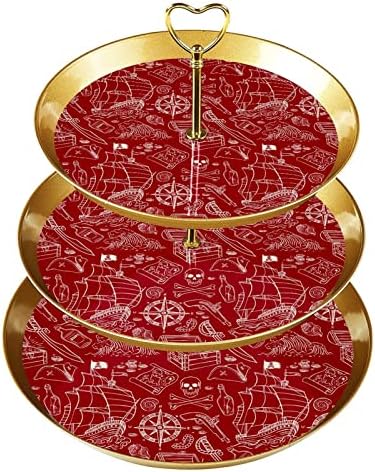 Dragonbtu 3 דוכן קאפקייקס שכבה עם מוט זהב מוט פלסטיק קינוח מגד מגדל מגש פיראטים תצוגת סוכריות פרי אדום לחתונה