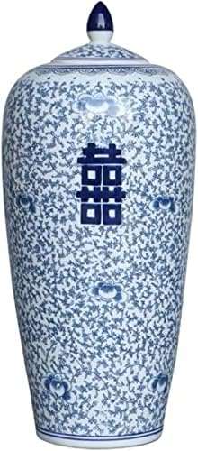 צנצנת ג'ינג'ר קרמיקה כחולה -לבנה של CNPRAZ עם מכסה, סגנון מזרחי סיני עתיק רב מטרה מסורתית צנצנת