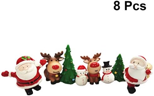 קישוטי חג המולד של עמוספון 8 יחידות קישוט מיניאטורה לחג המולד סנטה קלאוס שלג איש איילים פסלוני עץ מיקרו
