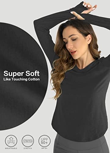 Hiverlay upf 50+ שרוול ארוך אימון נשים אימון שמש חולצות חדר כושר חיצוני טיולים עם חופי אגודל