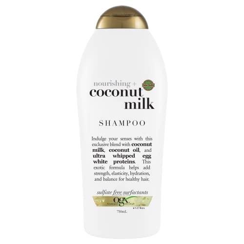 OGX מזין + שמפו לחות חלב קוקוס לשיער חזק ובריא, עם חלב קוקוס, שמן קוקוס וחלבון לבן ביצה, פעילי