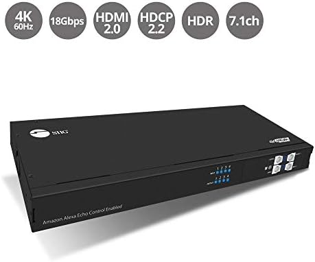 SIIG HDMI 2.0 4X4 מטריצה ​​עם בקרת הד של אמזון מופעלת, 4K60 HDR, HDCP 2.2, EDID, PCM/Digital 7.1audio,