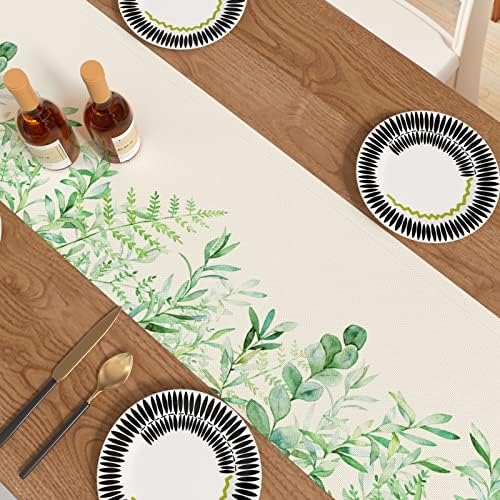 ליליקט צבעי מים עלים צמח רץ לשולחן 72 אינץ ' ארוך, עונתי אביב קיץ רצי שולחן לשולחן קפה שולחן אוכל חדר