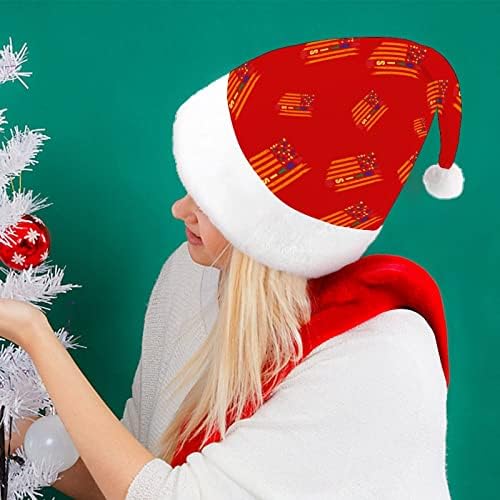 אוטיזם אמריקאי דגל חג המולד כובע סנטה קלאוס כובעי קצר קטיפה עם לבן חפתים לגברים נשים חג המולד חג מסיבת