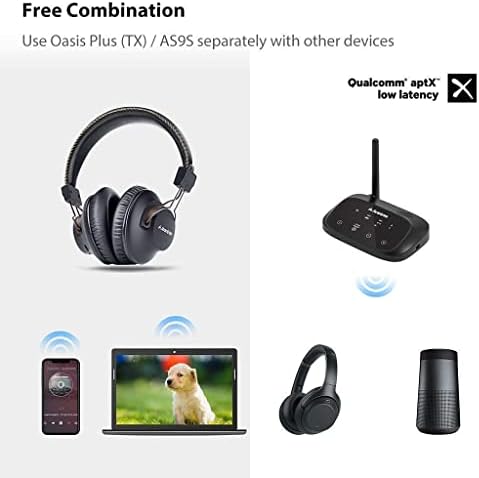 AVANTREE HT5009 ואודישן, צרור - אוזניות אוזניות יתר אלחוטיות לשיתוף טלוויזיה ומשדר Bluetooth עם