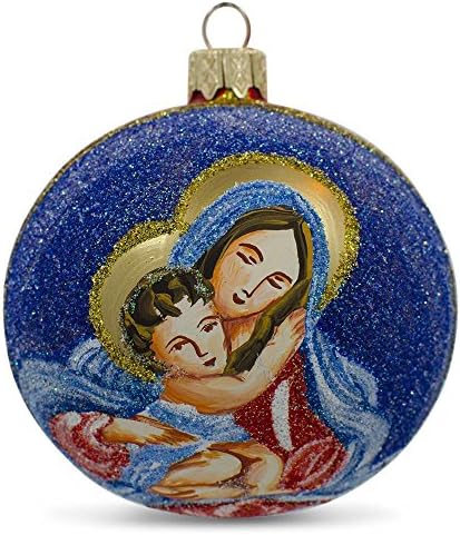 מרי בתולה אוחזת בכדור זכוכית ישו קישוט לחג המולד 3.25 אינץ '