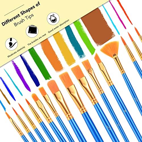 סט מברשת צבע אקרילי ארואי, 30 יחידות ניילון שיער מברשות צבע לכל המטרה שמן צבעי מים פנים גוף רוק ציור