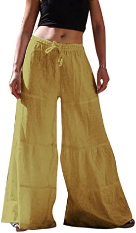 נשים של כותנה מכנסיים מקרית נשים קיץ כותנה מזדמן רופף רחב רגל מכנסיים לצייר מחרוזת ומסלול מכנסיים נשים