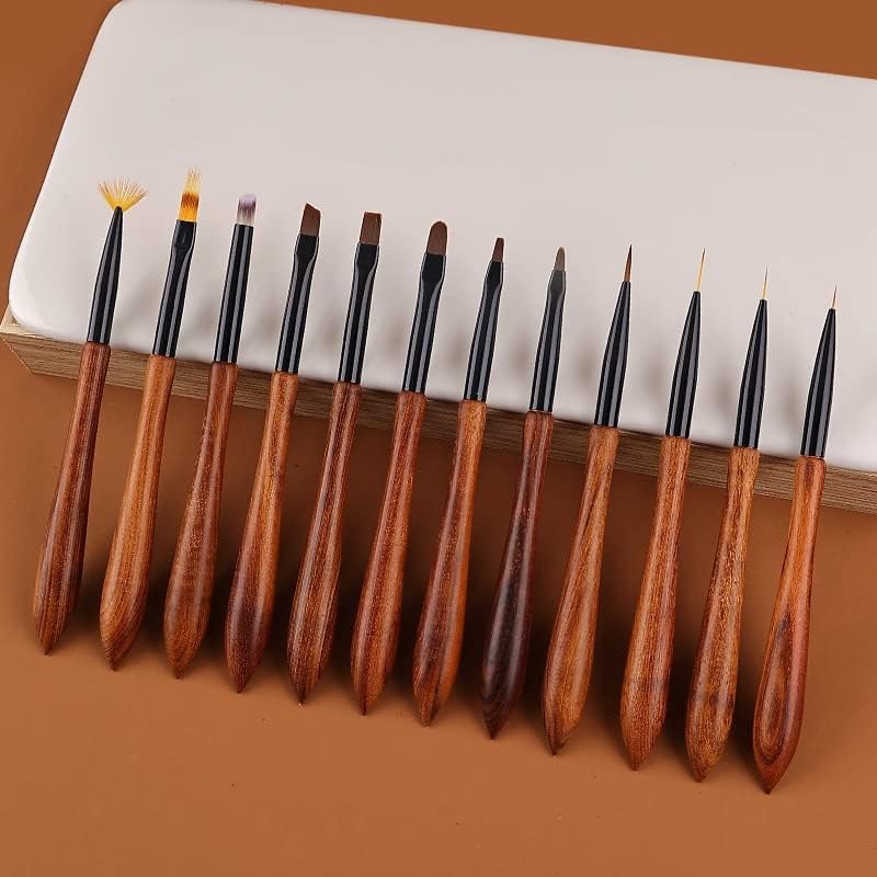 Llly Curry Pen 12 סגנון אמנות ציפורניים מברשת עץ ציור עגול ציור עט שטוח סיומת אקרילית ג'ל ג'ל מניקור פולני טיפים