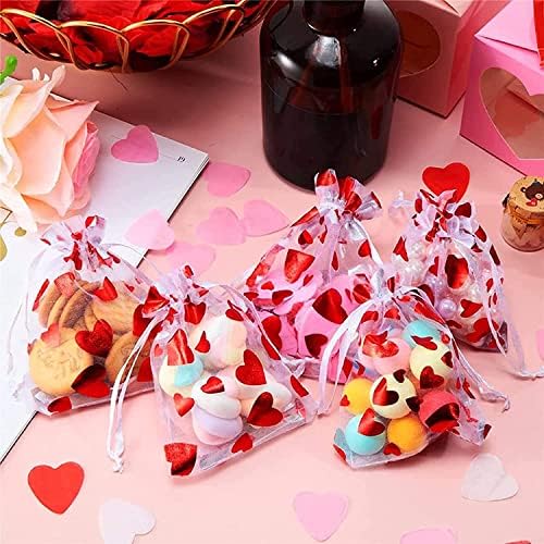 שקיות ממתקים ליום האהבה של אודרווארב 50 יחידות לב אורגנזה תיק מתנה ליום האהבה למסיבת פסטיבל