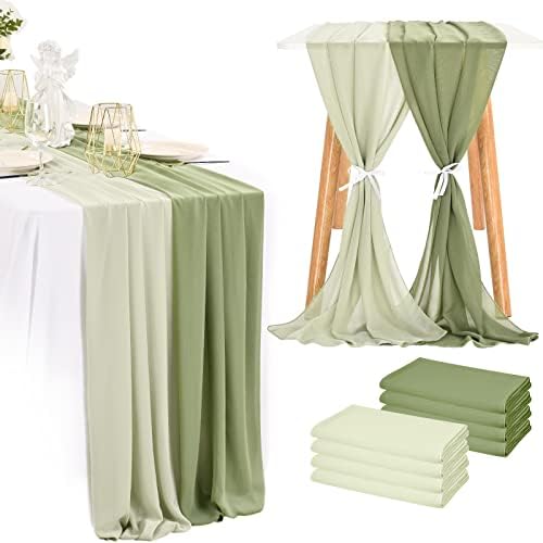 8 חתיכות שולחן שיפון רץ 10ft, 27x120 אינץ 'מחנה קמפינג וקישוטים לחתונה ירוקה ירוק