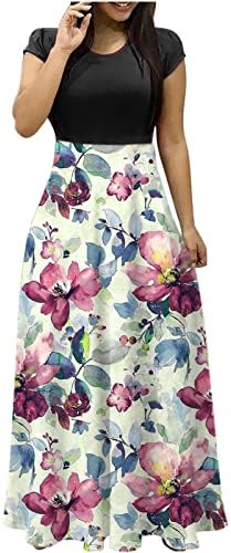 שמלות קיץ של LMDUDAN לנשים פלוס שרוול קצר בגודל ארוך נדנדה ערב שמלת שמלת שמלת פרחים הדפס פרחוני שמלות מקסי