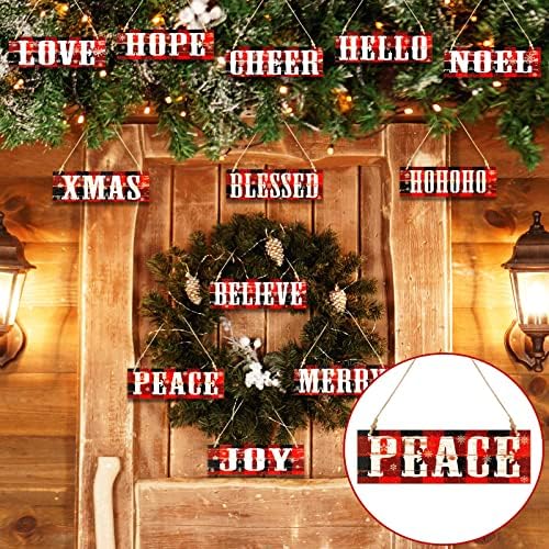 12 חלקים לחג המולד עיצוב עץ וינטג 'עיצוב חג המולד כפרי קיר עץ פלאק שמחה שלום הוהוחו קישוט תלוי לחג המולד