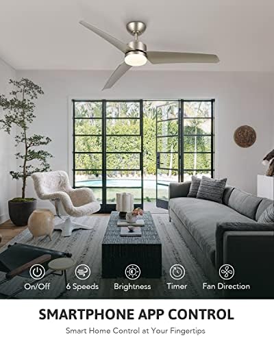 מאוורר תקרה מודרני עם אור ומרוחק, 52 מאוורר תקרה חכם למחצה עם בקרת אפליקציות אלקסה גוגל, פנדלייה מקורה וערכת