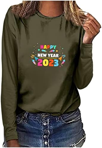 שנה טובה 2023 חולצות שרוול ארוך לנשים, נערות נוער אופנה מזדמנת חולצת טריקו חולצת טיז חולצה חולצה