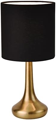 פליז מנורת שולחן מודרני של Kunjoulam, 13.3 אינץ 'אור שולחן עם בסיס טיפות מתכת, צלילי פשתן שחור גוון
